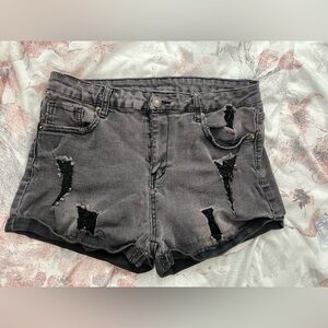 Charcoal Distressed Jean Shorts